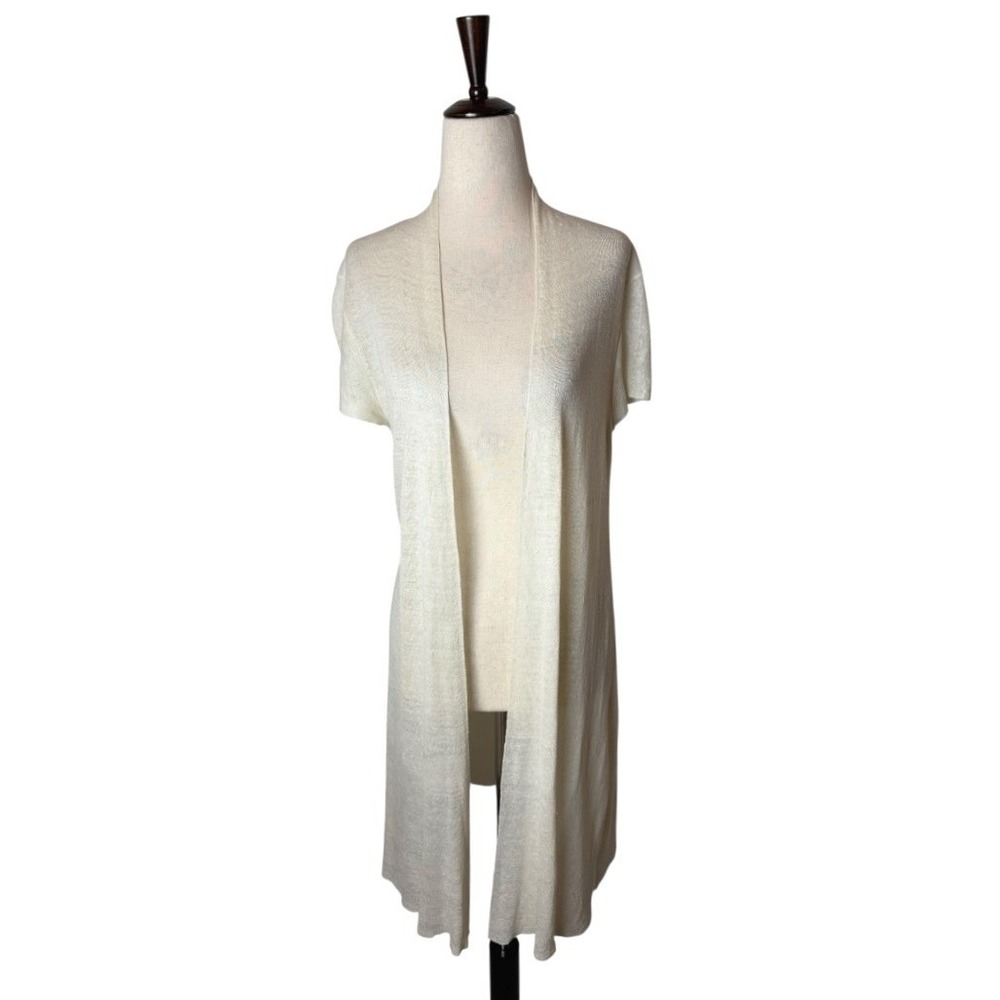 Eileen Fisher‎ Sweater Women Medium Ivory Hemp Blend Open Front Cardigan Mature - Picture 2 of 9